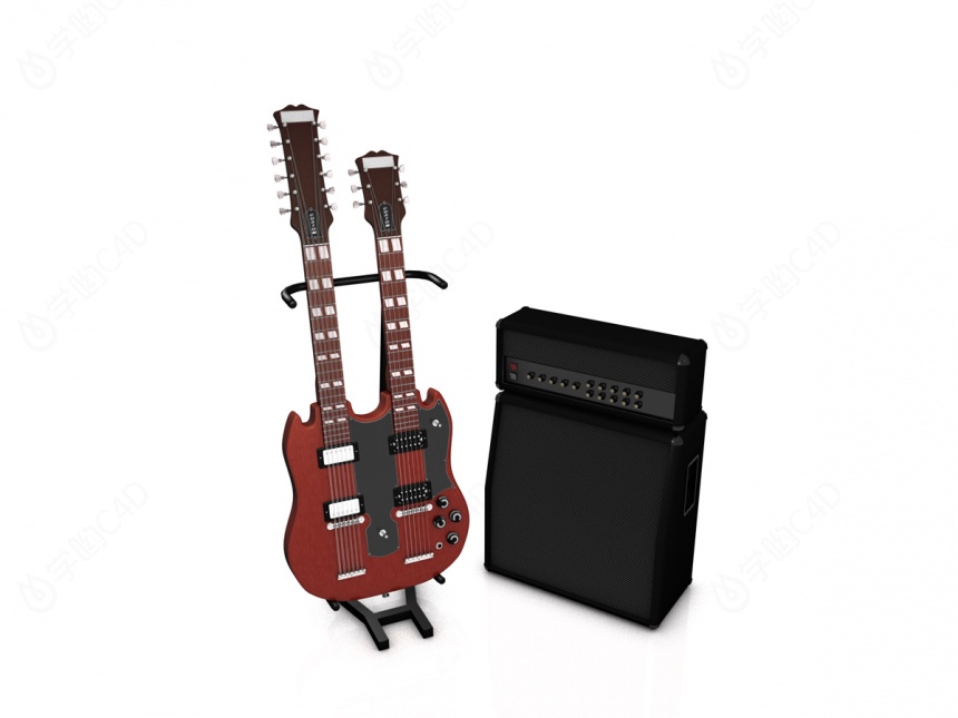 双柄电吉他C4D模型