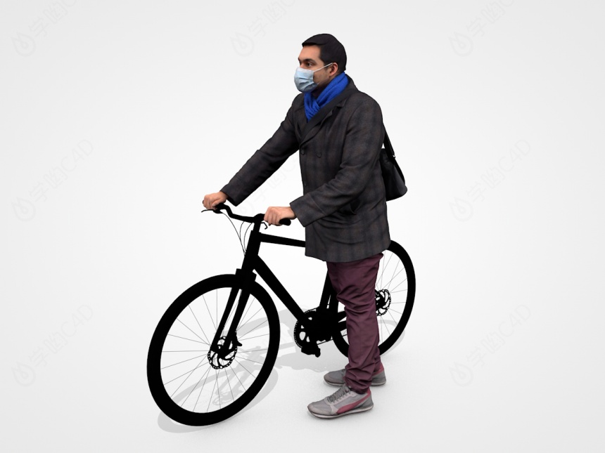 戴口罩骑自行车的人C4D模型
