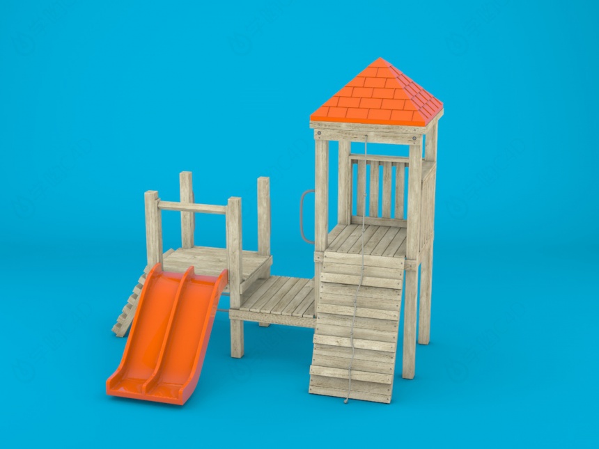 儿童木质滑梯C4D模型