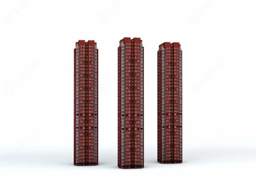 红色摩天大楼C4D模型