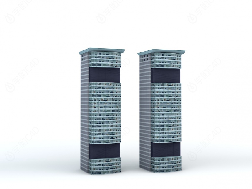 蓝色高层楼房C4D模型