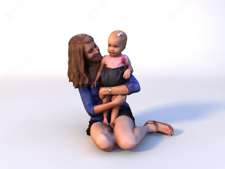 抱孩子的妈妈C4D模型