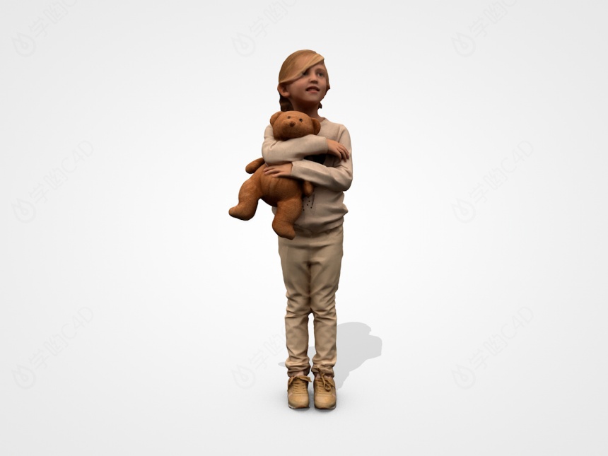 抱着小熊的小姑娘C4D模型