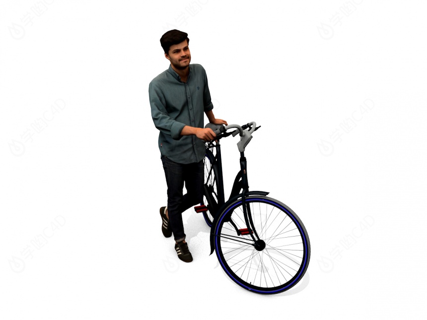 推着自行车的男人C4D模型