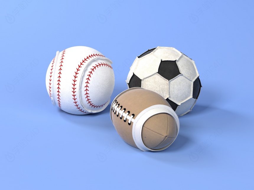 橄榄球足球和棒球C4D模型