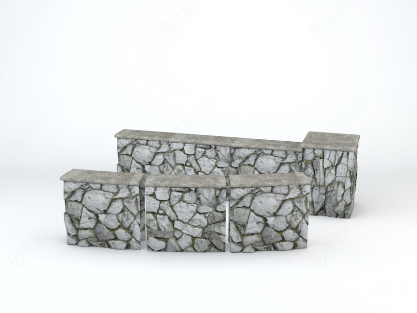灰色石头墙C4D模型