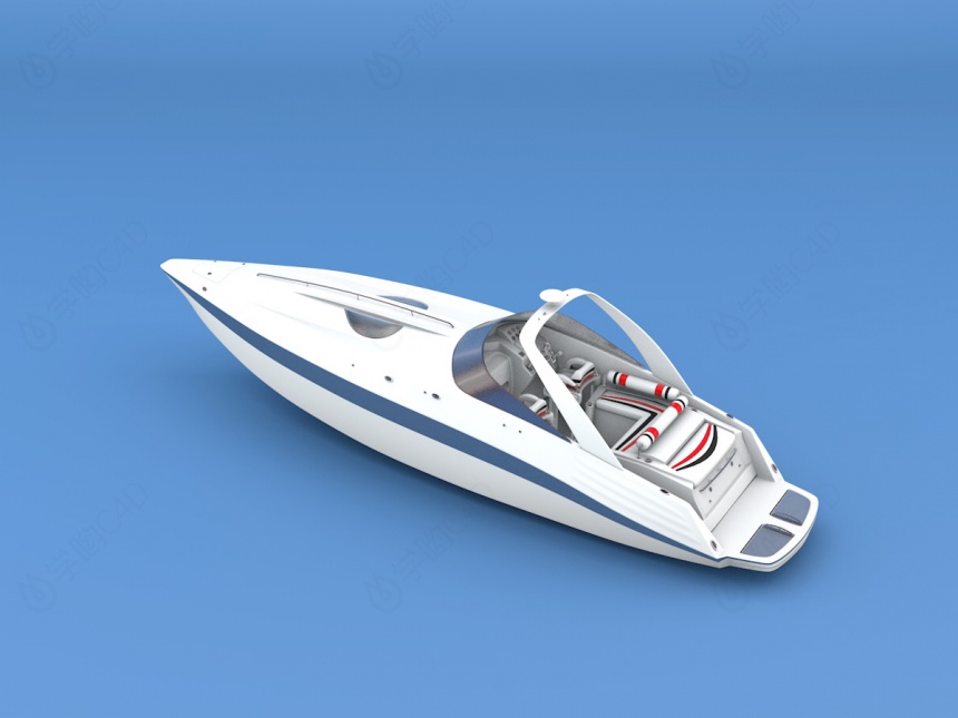 白色游艇C4D模型