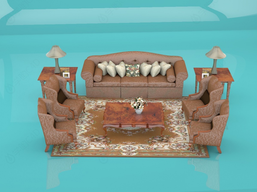 欧式沙发组合C4D模型