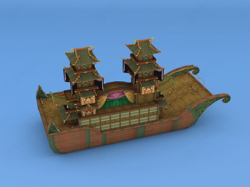 豪华复古龙船C4D模型