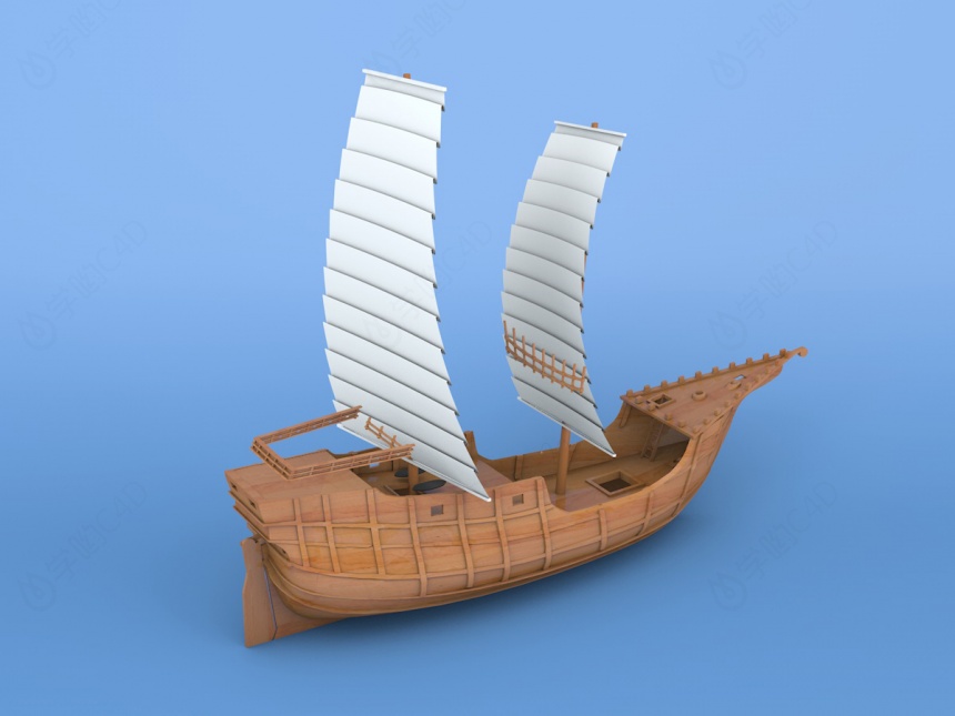 中国民用木制船C4D模型