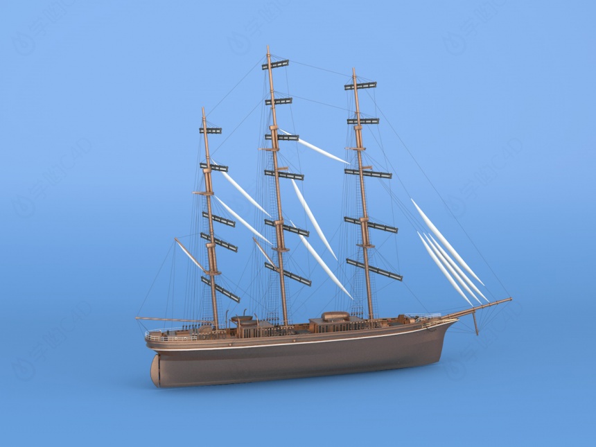 三帆木制船C4D模型