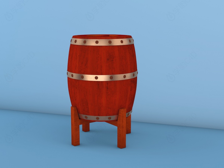 红色木桶型啤酒机C4D模型