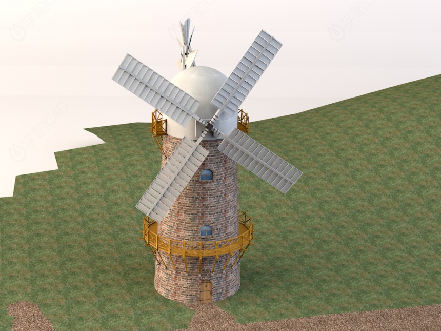 白色荷兰风车C4D模型