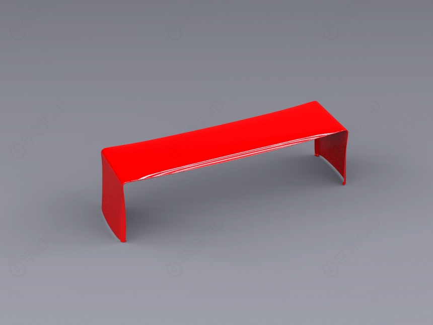 红色简约长椅户外长凳C4D模型
