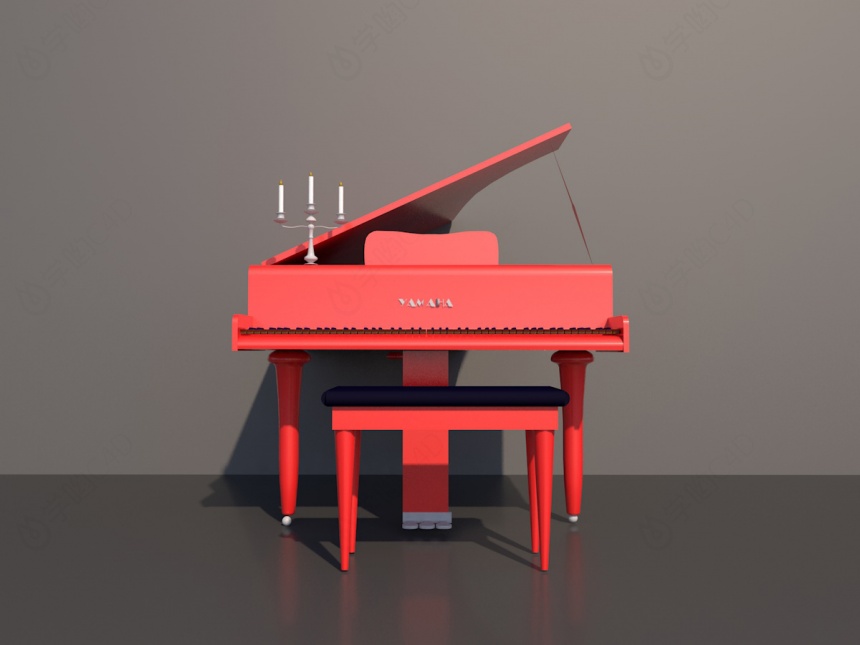 红色钢琴C4D模型