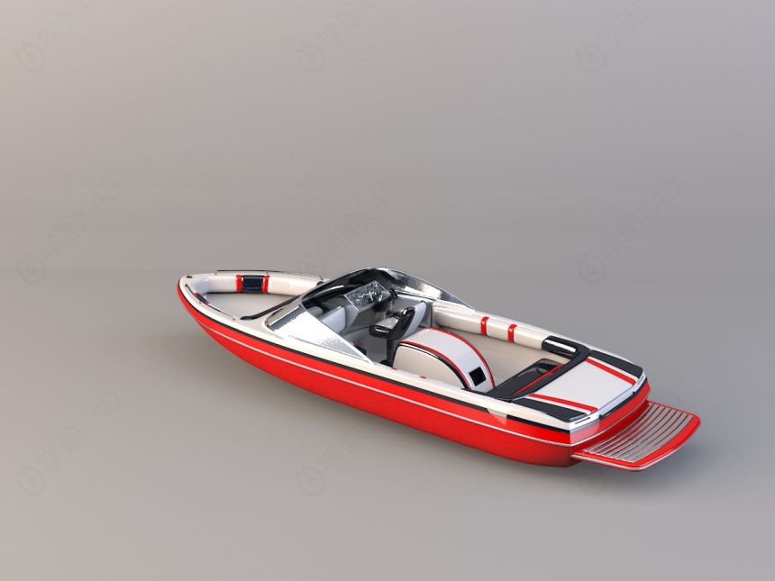 红色私人游艇C4D模型