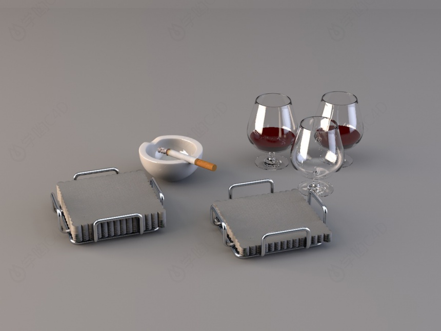 酒杯烟灰缸组合C4D模型