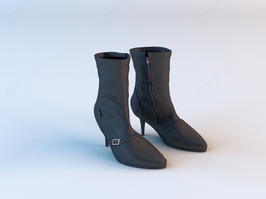 黑色女靴C4D模型