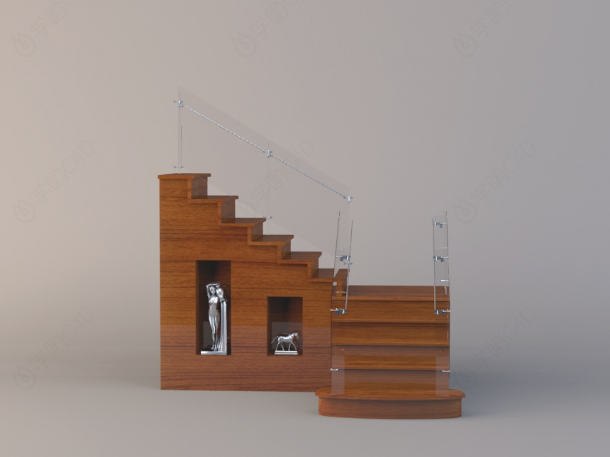 木制复式楼梯C4D模型
