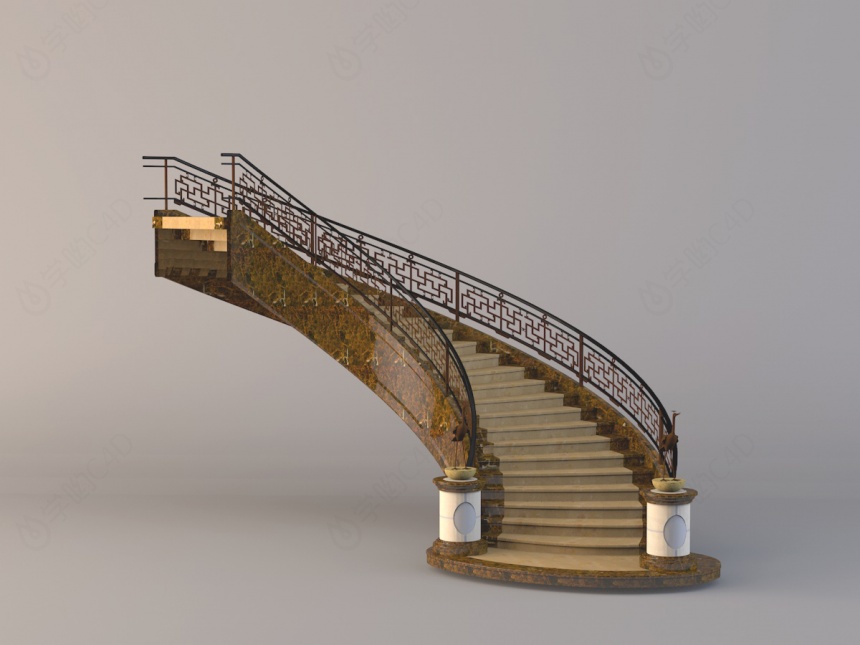 欧式弧形楼梯C4D模型