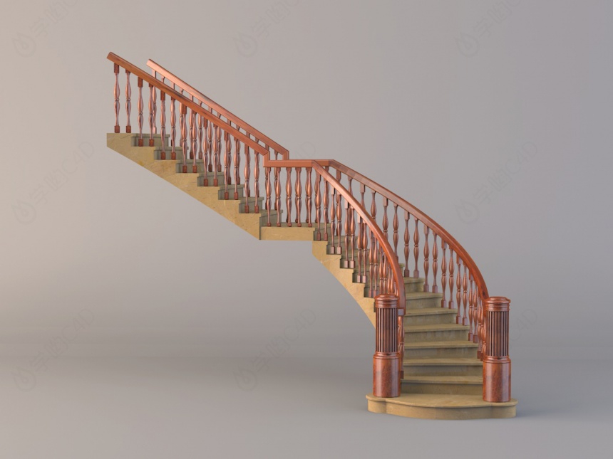 复古弧形楼梯C4D模型
