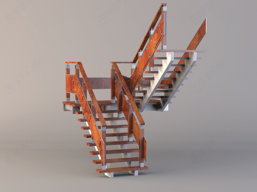 现代木制楼梯C4D模型