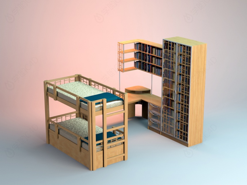 卧室木制书架C4D模型