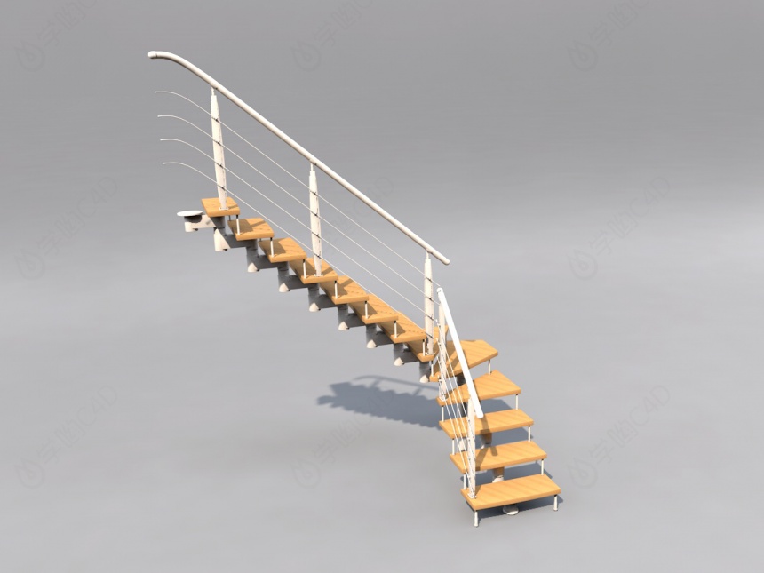 木质现代楼梯C4D模型