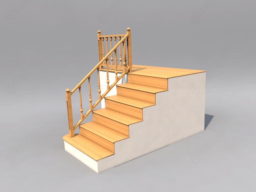 黄色木头中式楼梯C4D模型