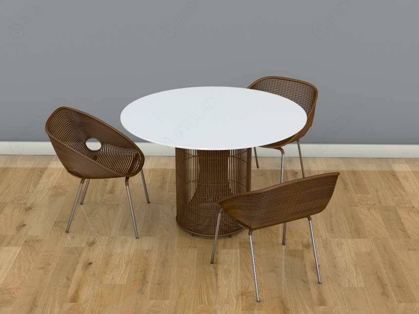 藤编桌椅组合C4D模型