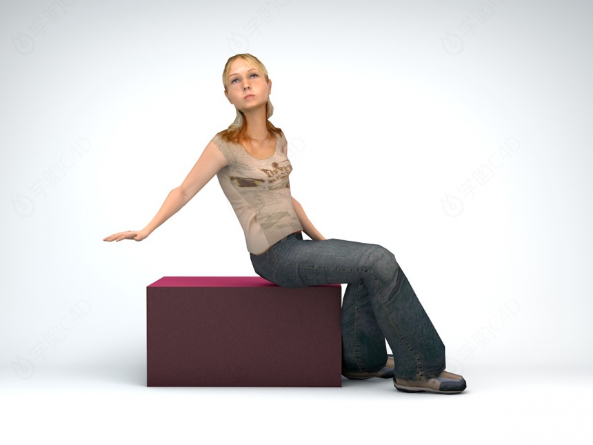沉坐女人C4D模型