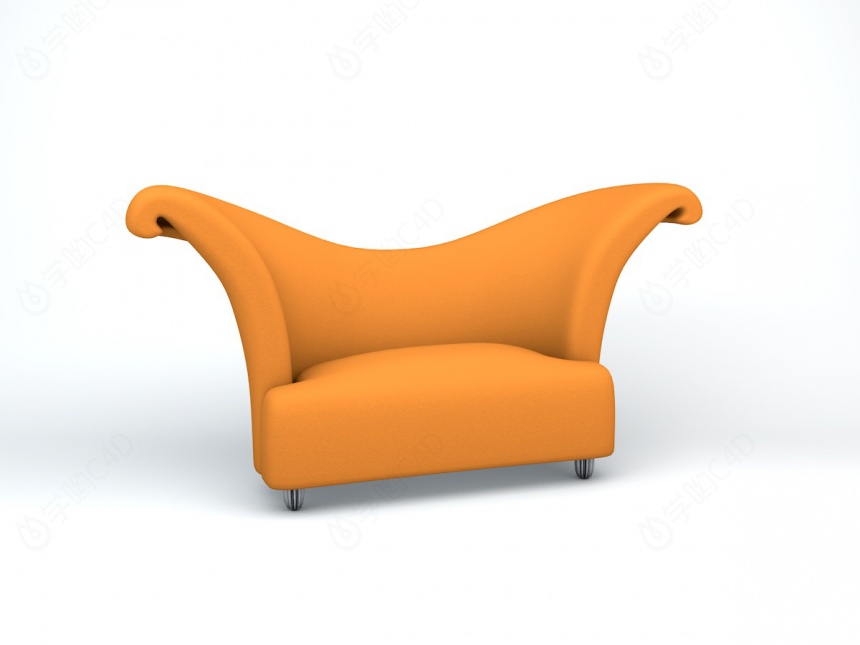 橙色双人沙发C4D模型