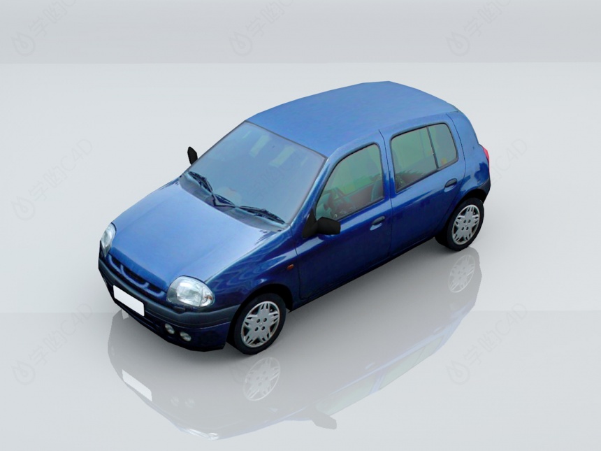 蓝色两厢小轿车C4D模型