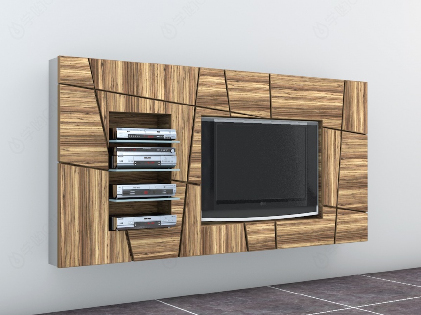 木质电视墙C4D模型