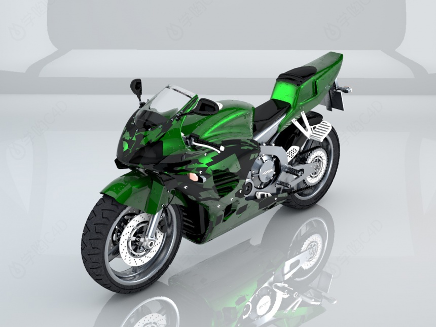 绿色摩托车C4D模型