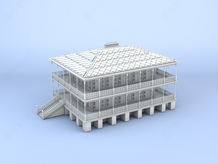 木制建筑楼C4D模型