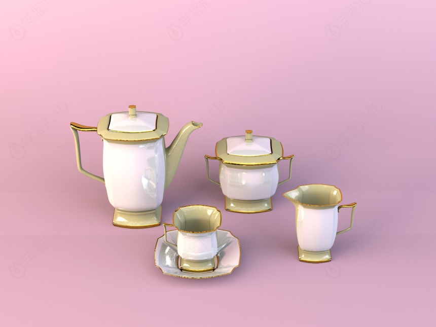 精美茶壶茶杯C4D模型