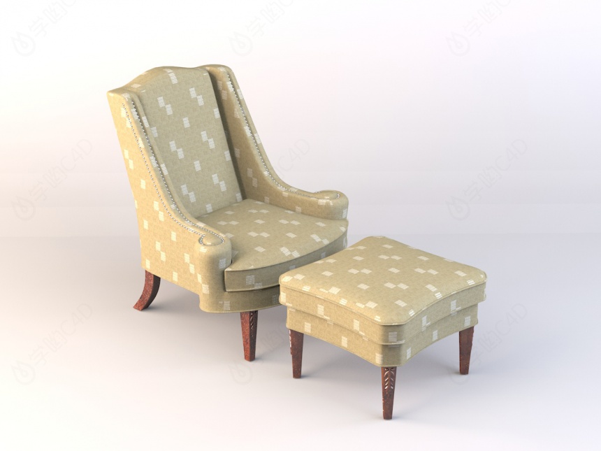 简约欧式沙发和沙发凳C4D模型