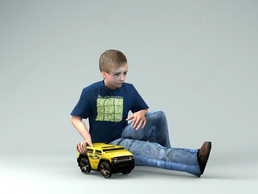 玩小汽车男孩C4D模型