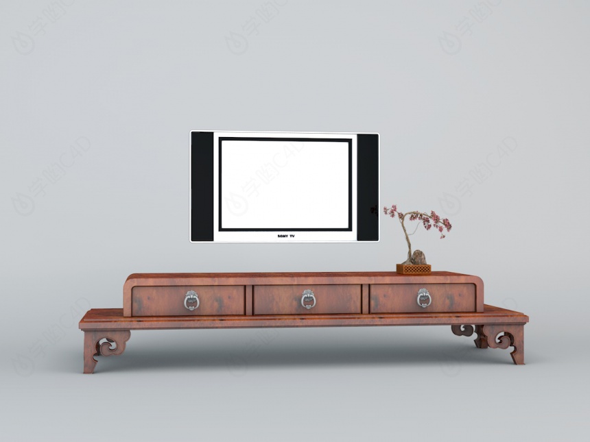 中式电视柜C4D模型