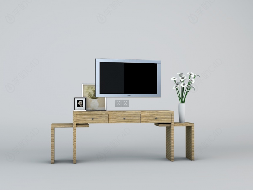 现代木质电视柜C4D模型