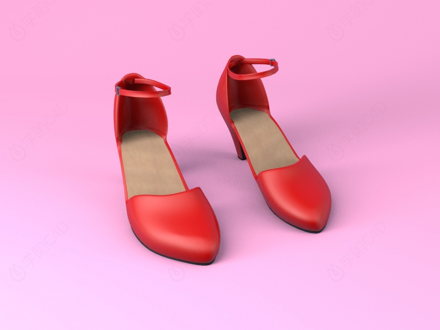 红色女鞋C4D模型