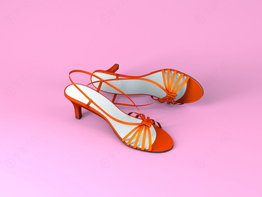 橘色女士凉鞋C4D模型