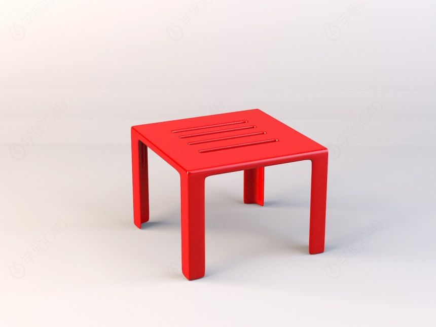 红色四腿凳C4D模型