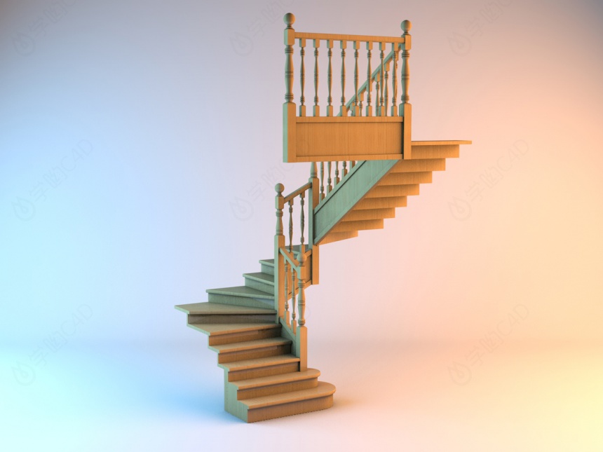 黄色木头欧式楼梯C4D模型