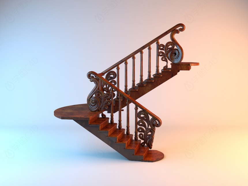 欧式红木楼梯C4D模型
