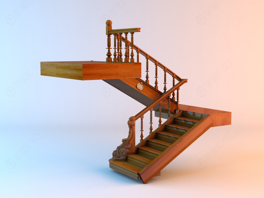 欧式实木楼梯C4D模型