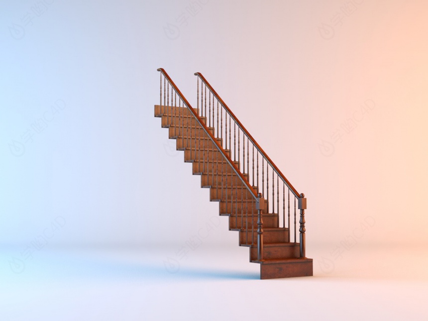 欧式直行楼梯C4D模型