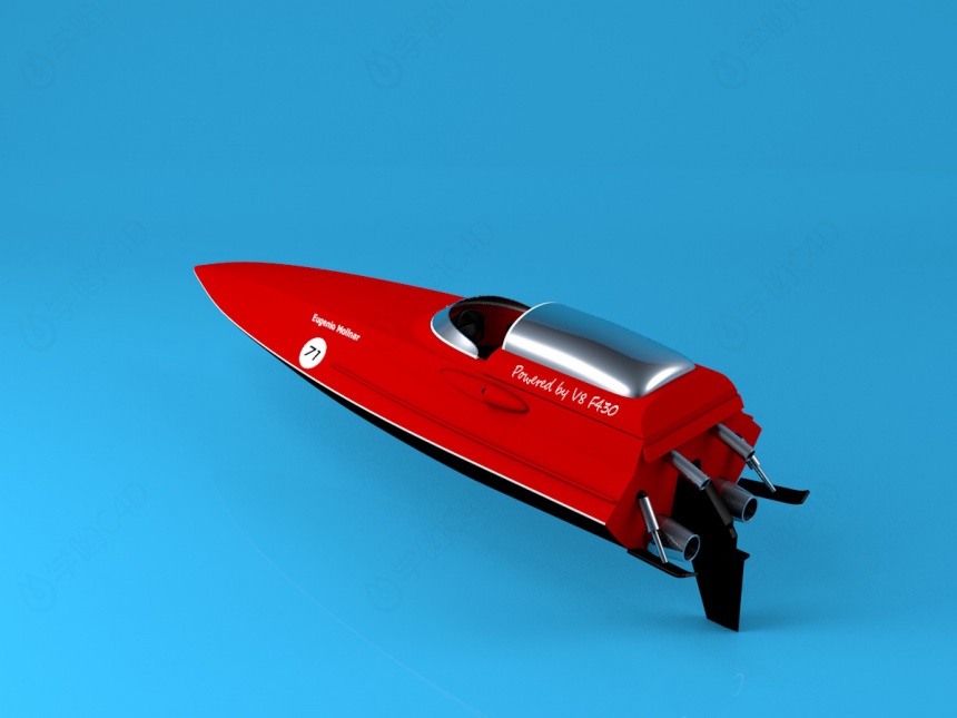 红色游艇C4D模型