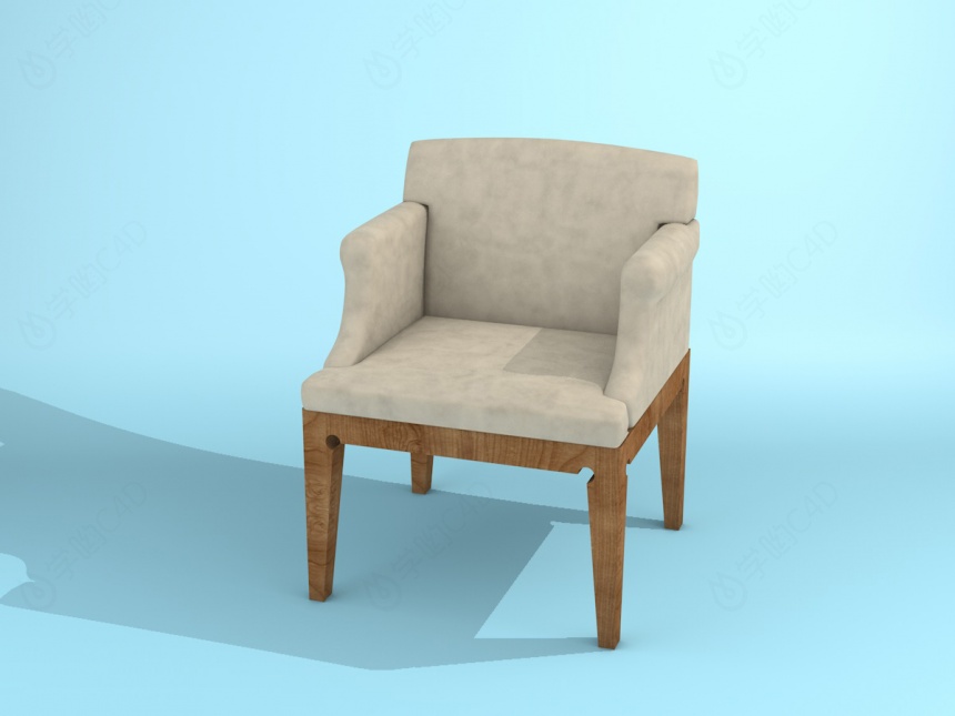 黄色皮质扶手椅C4D模型